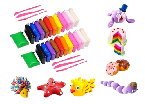 BKDT Marketing 24 Pcs Colour Bars Air Dry Clay Fun Toy with 6 Sculpting Tools - Creative Art DIY Crafts, Multicolor, Art Material - Clay Dough for Kids - Birthday/Return Gifts