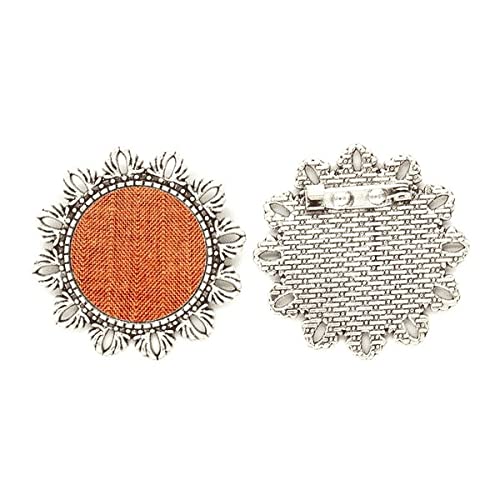 Broche de tela de lino artesanal con acabados marrón plateado
