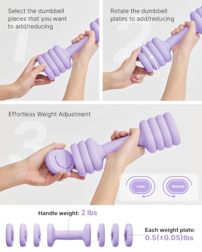 Image of YOTTOY Adjustable Dumbbell Set of 2, 4-in-1 Hand Weights for Women at Home, Compact Free Weights Dumbbells Set with Soft Grip and Base, 2-5 lbs Each for Home Gym
