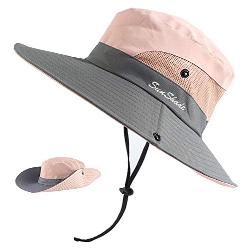 Peicees Women Ponytail Sun Hat, UPF 50+ UV Protection Summer Cap Adjustable Bucket