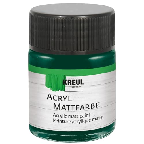KREUL 75570 - Vernice acrilica opaca, verde abete in barattolo da 50 ml, vernice a base d'acqua dalla copertura cremosa, ad asciugatura rapida, adatta a molte superfici diverse