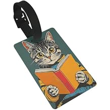 Vintage Tabby Cat Reading Luggage Tags Name Id Label Suitcase Tags, Ideal for Travel Cruise Backpacks Bag