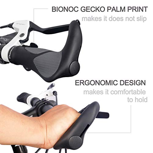 Bike Handlebar Grips Bicycle Bar Ends Grips Mtb Comfort Ergonomic Handle Grips For Mountain Bike Bmx Double Lock-On Cycling Tpr Rubber Bionic Gecko Palm Print Anti-Slip With Horn 1 Pair #TOP2