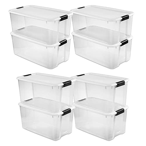 Sterilite 8 Pack Ultra Storage Totes, Lidded Plastic Containers, 116 Qt and 70 Qt, Clear