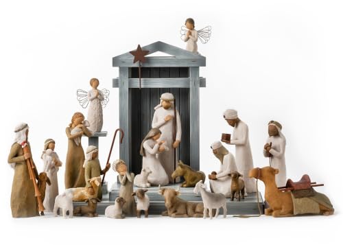 Willow Tree Nativity Premier Plus Shepherds Animals and Angels 24-Piece Sculpted Figure Set