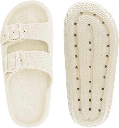 Whitin Cloud Slides For Women Men Thick Sole Cushioned Pillow Slippers Waterproof Comfy Shoes Adjustable Eva Foam Bathroom Sandals Beach House Sandles For Ladies Male Beige #TOP5