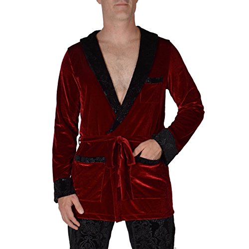 Revolver Fashion - Hugh Hefner Velvet Smoking Jacket - Large X-Large - Red Velvet Lounge Robe for home, parties, and more