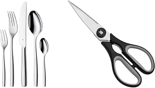 WMF Palma Stainless Steel Cutlery Set for 6 People, Cutlery Set 30 Pieces & Touch Kitchen Scissors 21 cm, Household Scissors with Saw Blade, Cromargan Stainless Steel, Soft Grip, Black
