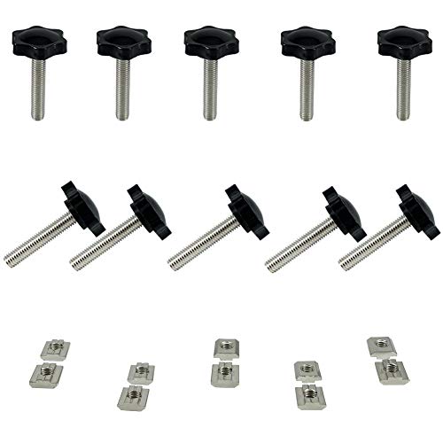 10Pcs M8x40 Fil de Serrage Bouton Noir en Plastique Bouton en Forme D'étoile Vis Sur le Bouton pour La Machine-outil Avec 10Pcs M8 Sliding Slide Nut T-Track Aluminum Alloy Groove Nut Cover