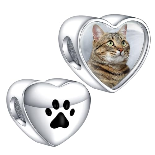 NINGAN Personalized Photo Charms Impresión de garras cuentas de plata esterlina personalizadas imágenes pulseras y collares para mujeres de corazón de perro y gato regalos para niñas