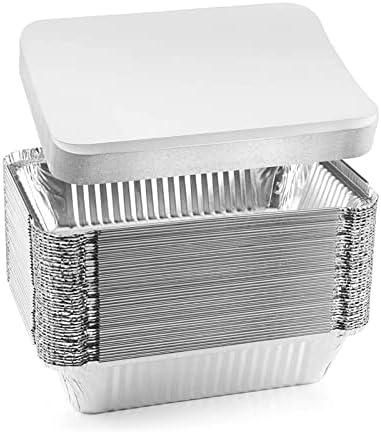 RelianceUK 50 Aluminium Foil Food Containers with Lids Takeaway 660 ml Tin Tray (No 6a (20 X 10.5 X 4.5 cm))