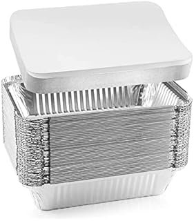 RelianceUK 50 Aluminium Foil Food Containers with Lids Takeaway 660 ml Tin Tray (No 6a (20 X 10.5 X 4.5 cm))