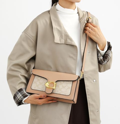 Image of Diva Dale Signature Canvas Shoulder Bag, Brown Leather with Monogram Pattern, Gold Hardware, Adjustable Strap