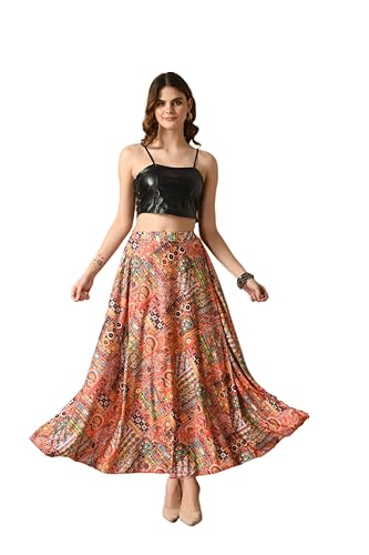 Image of VAGISHA Printed Casual Long Western Skirts for Women's & Girls |Stretchy Flared Maxi Skirt|Elastic Waist Skirts|Western Ethnic Skirts