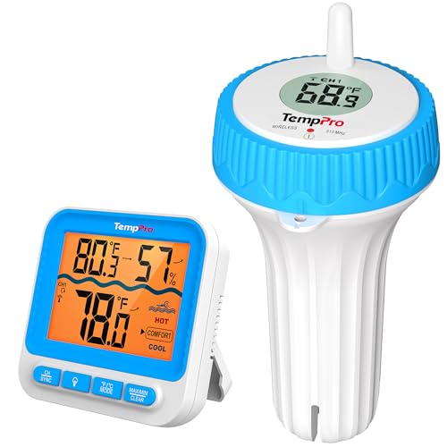 TempPro Waterproof Wireless Pool Thermometer Easy Read,...