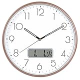 Nbdeal 掛け時計 電波時計 日付 曜日表示 直径35cm ステップ秒針 (ブラウン) Z-128