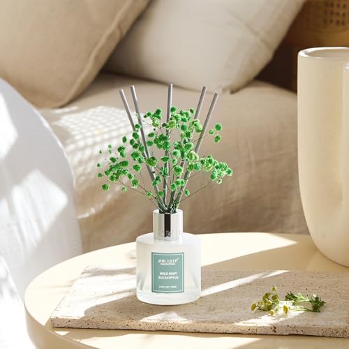 Image of Airkeep Reed Diffuser Set,3.38 fl oz (100 ml) - Wild Mint&Eucalyptus Oil Diffusers with 8 Reed Sticks, Home Fragrance Reed Diffuser for Bathroom Shelf Decor