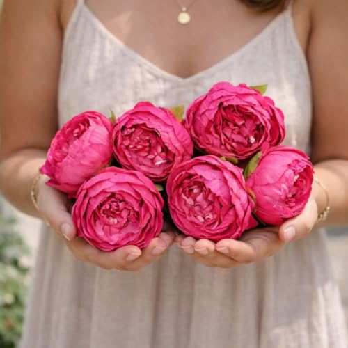 Image of SATYAM KRAFT 6 Pcs Artificial Rose Flower Heads, Big Fake Flowers,Pooja Thali Decor, Festival & Events, Home,Table, Bedroom,Wedding Decoration Items (6 Pieces) (Dark Pink)