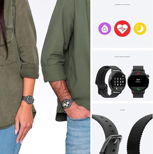 Forever Forevive SB-340 Smartwatch voor dames en heren, zwart, 1,32 inch, sporthorloge met stappenteller, fitnesstracker, hartslagmeter, slaaptracker, SpO2-bewaking, smartwatch waterdicht IP68, iOS