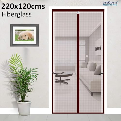 Image of LifeKrafts Mosquito Net Curtain for Door | Magnetic Closure, 120 GSM Fiberglass Material, Brown (220x120 cm)