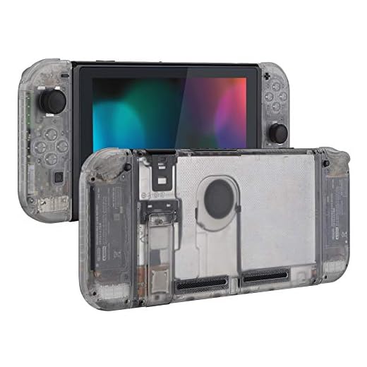 eXtremeRate Transparent Clear Back Plate for Nintendo Switch Console, NS Joycon Handheld Controller Housing with Full Set Buttons, DIY Replacement Shell for Nintendo Switch