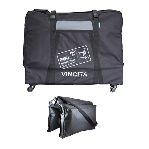 Vincita Soft Transport Bag with 4 Wheels Folding Bike Pouch - Bicycle Print Plus Garment Travel Case MTB Road Mountain Transport Outdoors - 20 Inch Long
