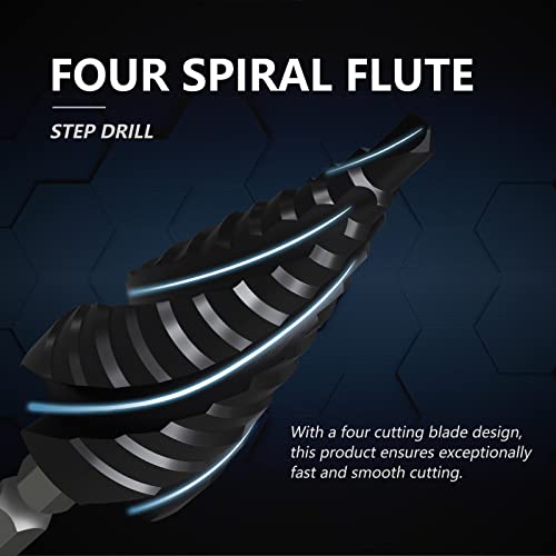 Gstk Pro Max Four Spiral Flute Cobalt Step Drill Bit Set, Impact Ready, For Metal, Stainless Steel, Aluminum, Wood, Plastic With 1/4" Hex Shank (3/16"-7/8") #TOP4