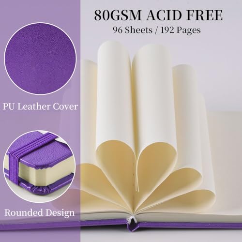 Image of 5x5 Pocket Sketch Book,80gsm Hardcover Art Sketchbook for Drawing Journal | PU Cover,Blank Paper,96Sheets /192Pages,Lay-Flat,Portable Travel Creation Paint Diary Memo Planner,Dry Media.Purple