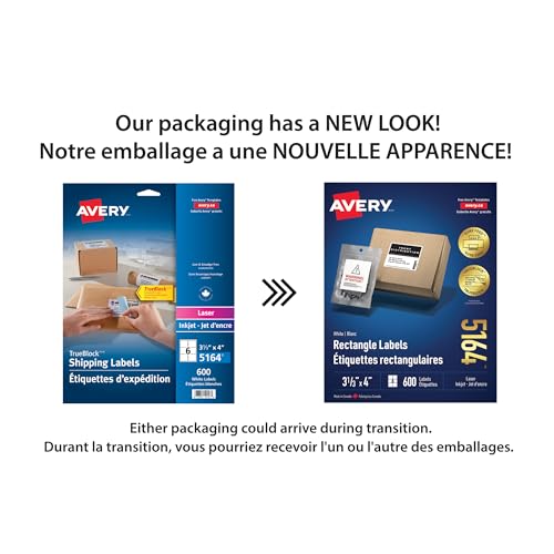 Avery TrueBlock Shipping Labels for Inkjet/Laser Printers, 3⅓" x 4", White, Rectangle, 600 Labels, Permanent (5164) Made in Canada image 8