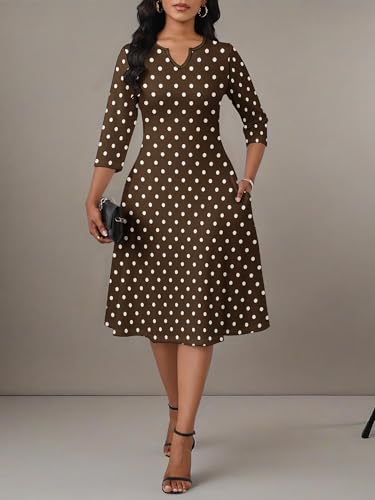 Image of PinkPatty Women's Casual 3 /4 Sleeve Midi Dresses Fit and Flare Church Work Dress with Pockets