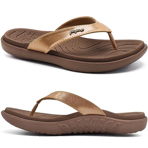 Jiajiale Womens Fashion Orthotic Flip Flops Ladies Slip On Lightweight Comfortable Thick Cushion Yoga Mat Thong Sandals With Plantar Fasciitis Arch Support Brown 8.5 #TOP10