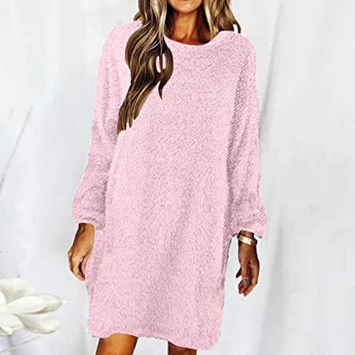 Robe tricotée manches longues : pull ample col rond uni