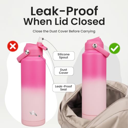 Image of Konokyo 40 oz Insulated Stainless Steel Sports Water Bottle with Straw Lid