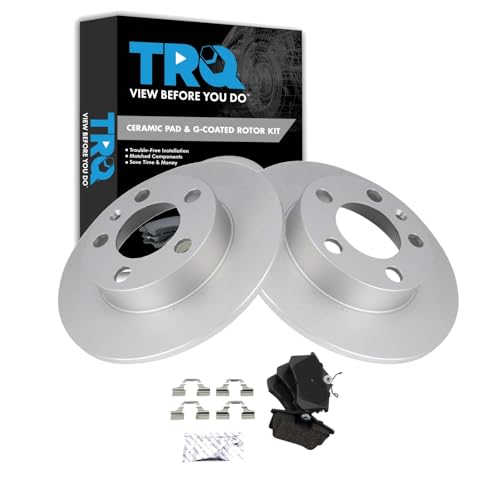 Image of TRQ Rear Brake Pad and Rotor Set Ceramic G Coated Rotors Compatible with 2000-2006 Audi TT 1999-2008 Volkswagen Beetle 1999-2006 Golf 1999-2005 Jetta