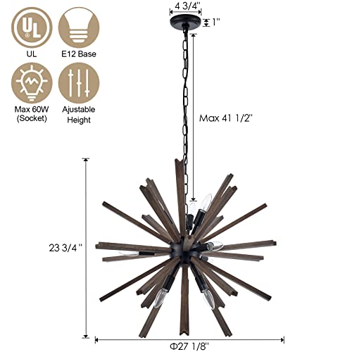 Vanzarla 284-GDD-9 9-Light Sputnik Pendant Light Black, Farmhouse Wood Chandelier For Dining Room Industrial Hanging Light Fixture Ceiling thumb #4