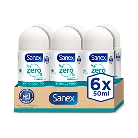 Sanex Zero% Extra Control, Desodorante Roll-on 48H, Pack 6 Uds x 50ml Cover