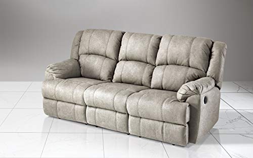 Dafne Italian Design - Sofá de 3 plazas con 2 Recliner eléctricos, piel sintética efecto nobuk...