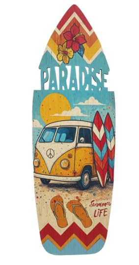 Décoration Murale Planche de Surf en MDF – Panneau Décoratif Style Plage avec Mot Découpé