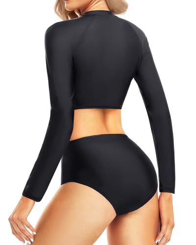 Pinup Fashion Long Sleeve Rash Guard - 2 Piece Swimsuit Bathing Suits with Bottom Swim Top UV UPF 50+3