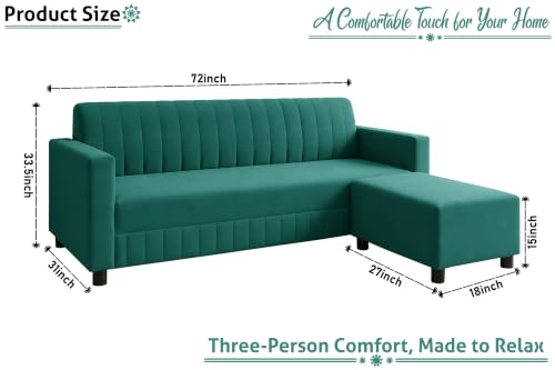 Image of Deco Studio 3 Seater Wooden Sofa with Ottoman | Modern Sofa Set for Living Room | Stylish Home Furniture Sofa with Comfortable Seating-Green