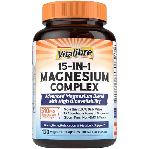 Vitalibre 15 in 1 Magnesium Complex 510mg for Women & Men 120 Capsules