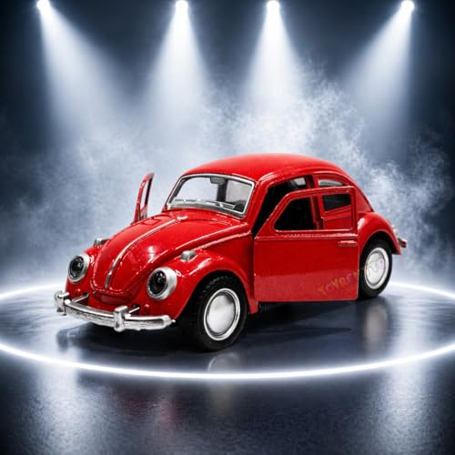 Image of 1:36 Scale Classic VW Beetle Die Cast Pull Back Toy Car with Openable Doors, Metal Body Collectible Model for Kids & Adults, Red