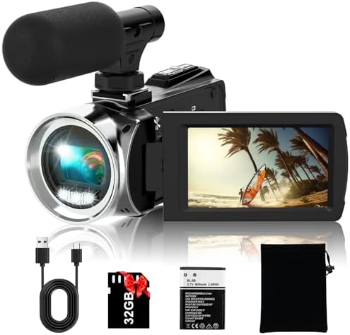 Rawiemy Video Camera Camcorder FHD 4K 36MP Vlogging Camera for YouTube Video Recorder 3.0" 270 Degree Rotation Screen Video Cameras for Filming with Microphone,32GB SD Card (Black)
