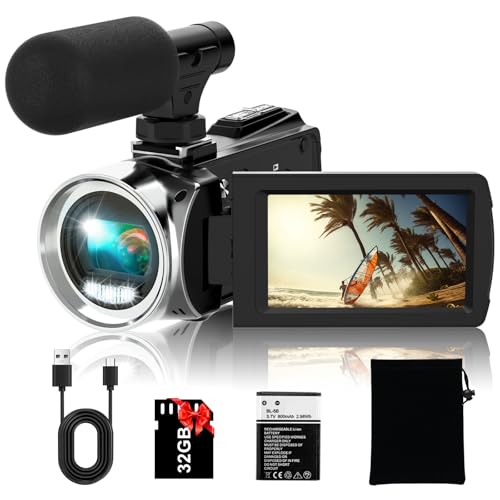 Rawiemy Video Camera Camcorder FHD 4K 36MP Vlogging Camera for YouTube Video Recorder 3.0" 270 Degree Rotation Screen Video Cameras for Filming with Microphone,32GB SD Card (Black) by Rawiemy - Used condition - US$39.00
