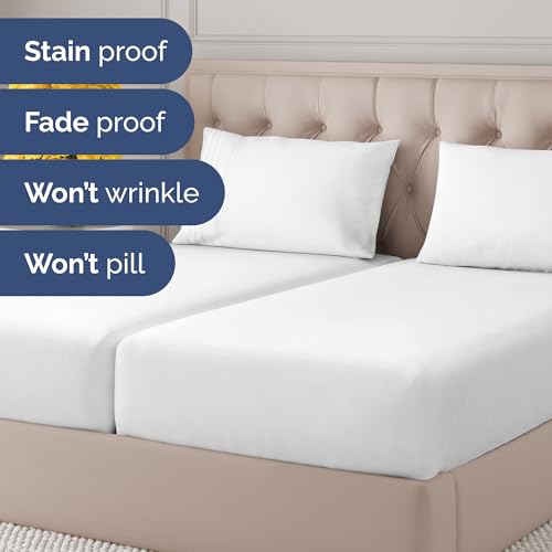 Image of Split Queen Sheet Set - Split Queen Sheets for Adjustable Beds - White | Designed for Split Queen Mattress, Fits 14 inch to 16 inch Deep Pockets, Extra Soft Queen Split Fitted Sheet Set, Wrinkle & Fade Free