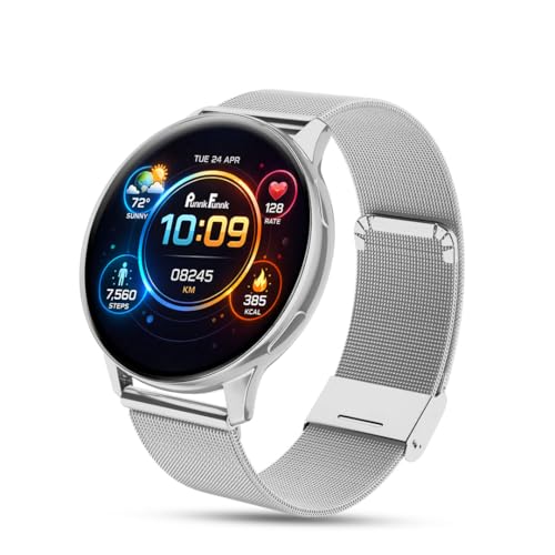 Image of PunnkFunnk Active 5 Smart Watch with 1.3 inch AMOLED HD Display | Bluetooth Calling, AI Voice Assistant, 100+ Sports Modes, Heart Rate & SPO₂ Tracking, IP68 Waterproof for Men & Women- (Millanese Silver)