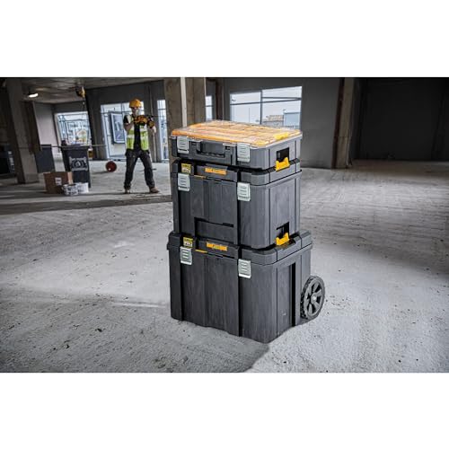 Dewalt Mobile T STAK Box DWST83347-1 (kippbarer Teleskopgriff, Schutzklasse IP54, robuste Schwerlasträder, Metallschließen, Etikettenhalter zur Beschriftung) 1 Stück