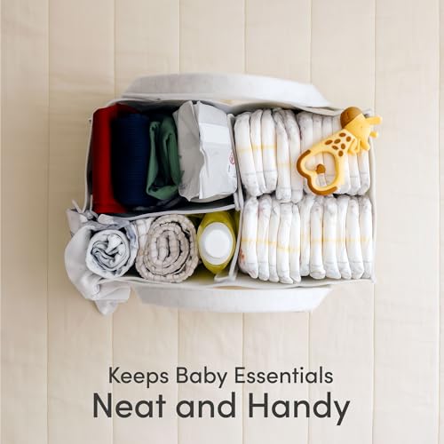 Image of PUTSKA Baby Diaper Caddy Organizer - Nursery Storage Basket for Diaper Station, Baby Basket Shower List and Registry Gift Must-Haves, Newborn Essentials, Nursery Decor for Boy or Girl - White, Large