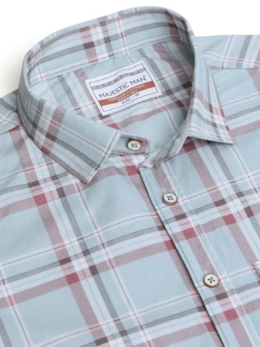 Image of Majestic Man Comfort Slim Fit Pure Cotton Checked Casual Shirt