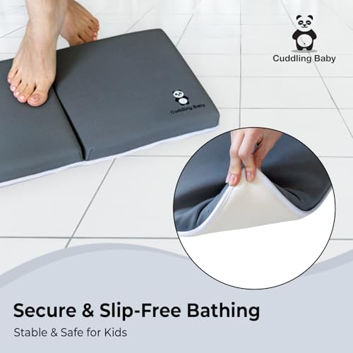 Gray Bath Kneeler & Elbow Rest Pad Set with Baby Bath Towel, Hooded, Bear image 5